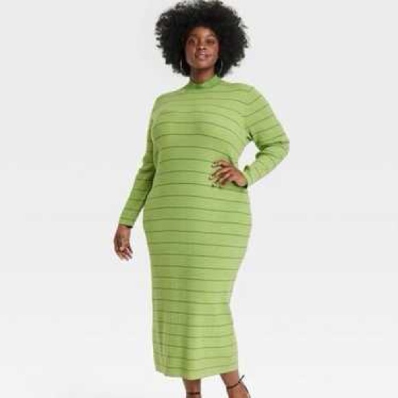 House of Aama x Target Green Striped Knit Long Sleeve Midi Dress Size XL Casual - Picture 1 of 11